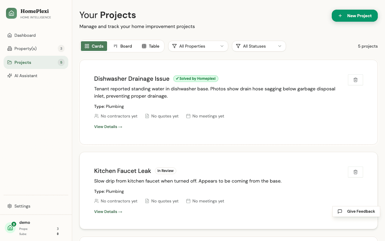 Project tracking dashboard